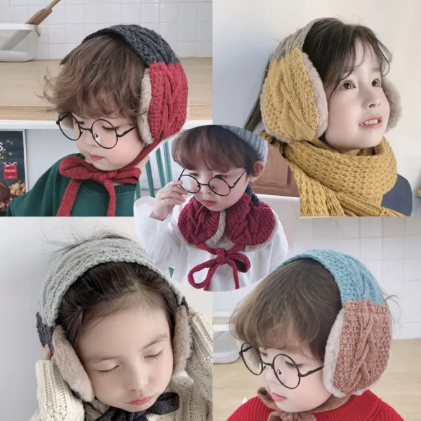 앙상블 배색 귀도리 머플러