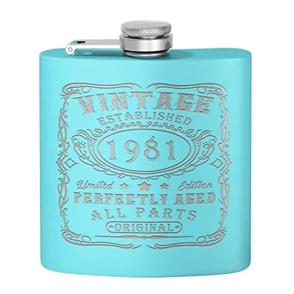 1981 년 빈티지 완전히 노쇠 한 40 세의 생일 선물 Lite Blue 6 OZ 스테인리스 여행 플라스크 (Lite Blue 6oz Flask), Lite Blue, 6oz Flask