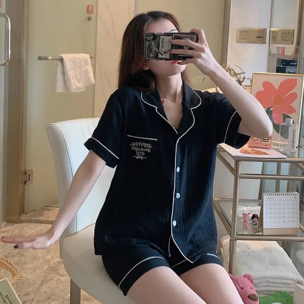 DIPYLON 파자마 홈웨어 얇은 여름 잠옷 홈 웨어 여 세트 알파벳 허드레 일 2