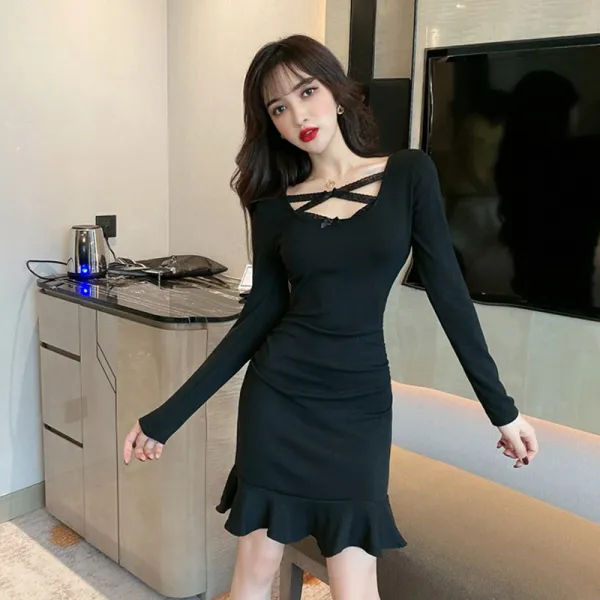 제쥬상점 긴팔섹시원 나이트클럽 여성의류 겨울 가을 원피스 슬림핏 이너 소매 스키니핏 머메이드 힙랩