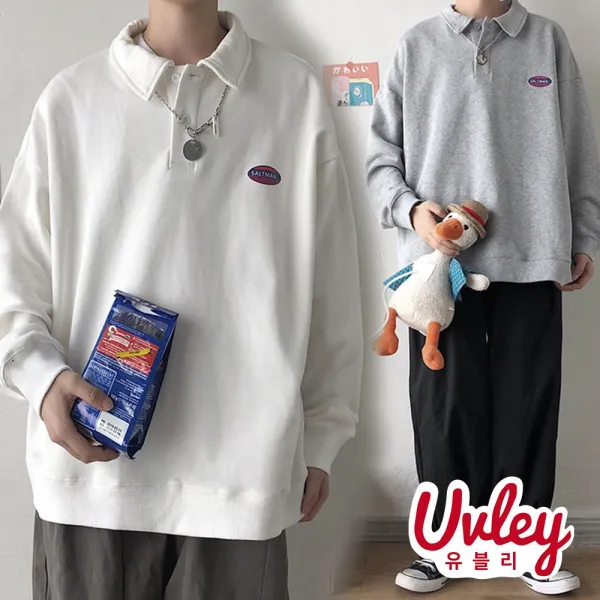 유블리 남성 루즈핏 카라 맨투맨 ~4XL 오버핏 아메카지룩 캐주얼 캠퍼스룩(UV004WD)