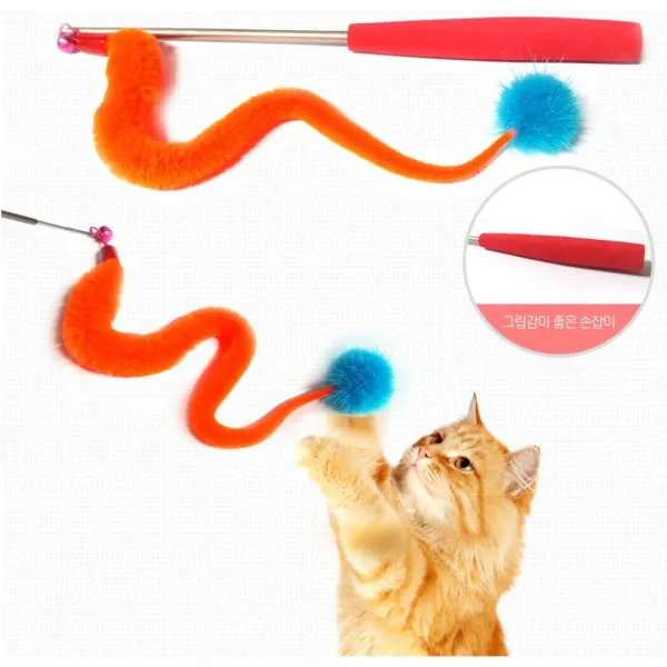 고양이 사냥 방울 3단 긴낚시대 장난감 혼자둘때 지능개발, 1개