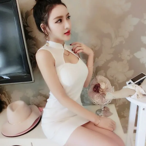 미니스커트 여름옷 섹시한 깊게패인옷 타이트 시스드레스 투시가능 튜브탑 슬림핏 치파오 짧은치마 여성
