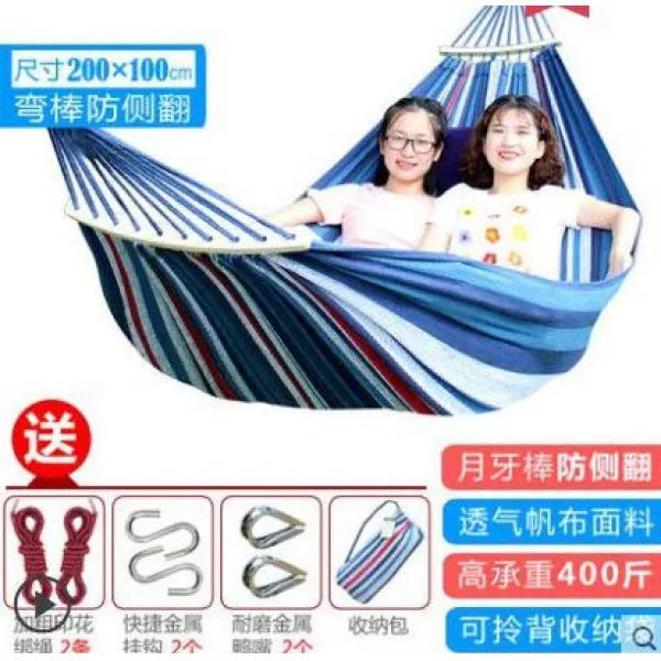 떨어져 기숙사 밖으로 두꺼운 야외 2인용 캔버스 룸 그네타기 잠자기 그물걸이 침대 흔들기 1인용 멍 해먹 트리, 블루 싱글 200100오리 입단추