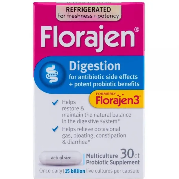 미국직구 Florajen3 높은 냉동 프로바이오틱스 계통의 발란스 항생제 부작용 30캡슐, 수량, 상세참조