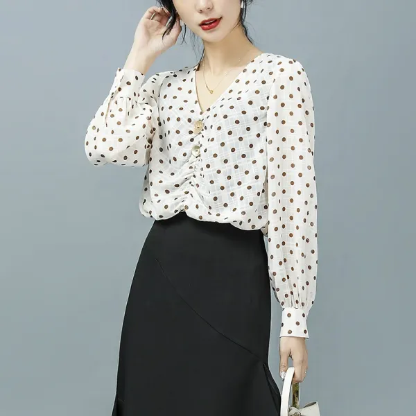 마멜뷰 도트 땡땡이 블라우스 셔츠 여 앤티크 2020 봄 여긴소매 디자인 소수