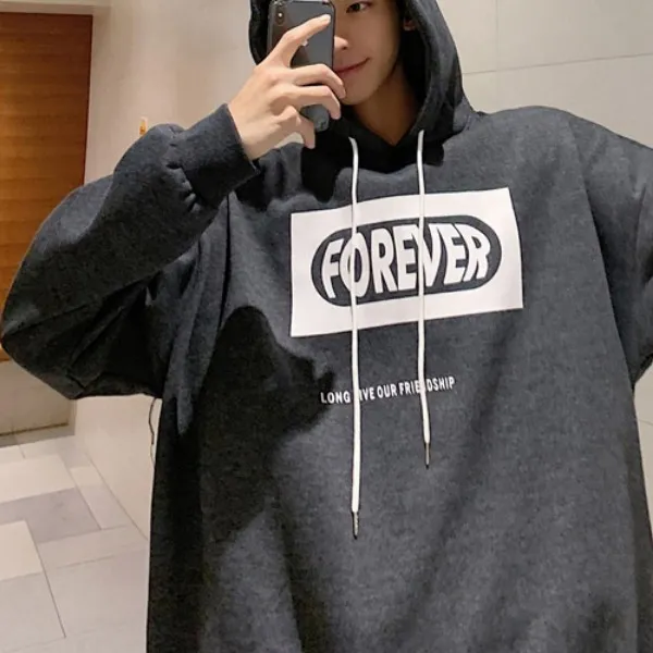 가바바 남성 후드티 Forever 프린팅으로 꾸민 루즈핏 긴팔 티셔츠 G38818