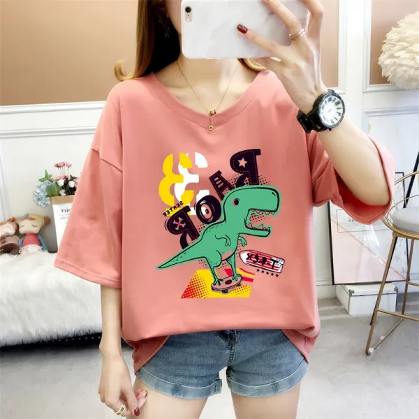 황티크 t셔츠 동년배 소녀 여름 티셔츠 중학교 박시반팔티