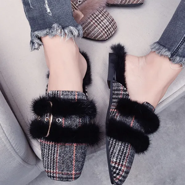 빅피플 여성 체크퍼장식 뮬 Cc08