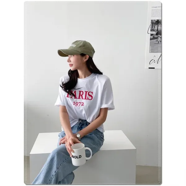 봄 여름 어깨패드 파리스 숏 반팔 티셔츠