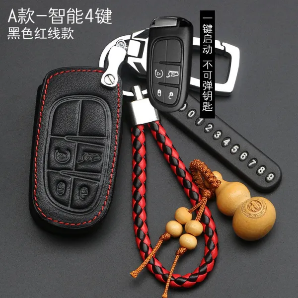 JEEP 지프 리얼가죽 키케이스 반들 1o drawing board type the chief commander 3o, 지프 A타입 -스마트 4건 블랙 붉은