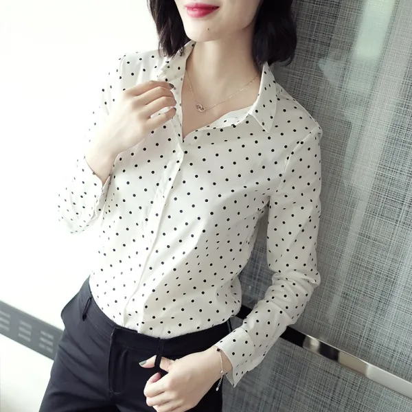 Apr.30 223번 흰색 바탕에 빨간색 도트 셔츠 여자 면직 긴팔 통근 스타일 셔츠Z