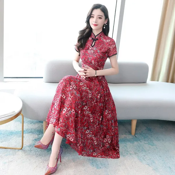 2020년 여름 시폰 잔꽃 빈티지 여젊은 여름옷 차이나 치파오 개량형 원피스