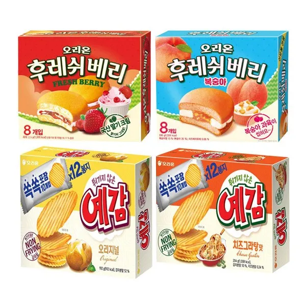 해태 오리온 예감 오리지널 192g+치즈그라탕 204g+오리온 후레쉬베리 복숭아 224g+딸기 224g [총4개] 무료배송, 4개