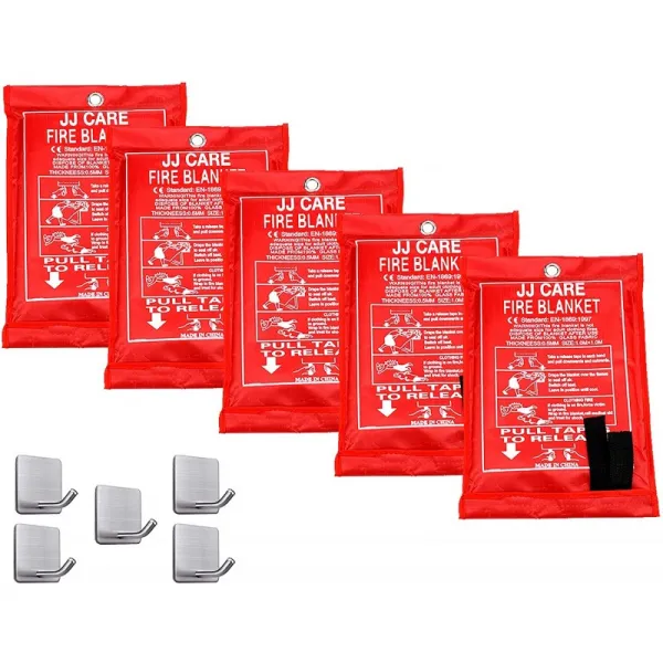 Jj Care 소방 담요 화재 진압 담요 40 "x40"+5 후크 화재 담요 주방 화재 비상 담요 난연 담요 유리 섬유 캠핑 주방 자동 단일옵션