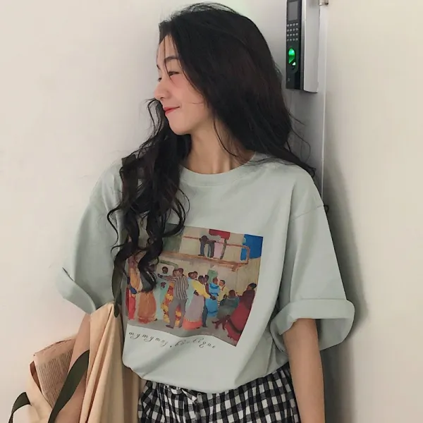 옛적 감명받다 INS 유행 CEC 상의 여성 와이드 루즈핏 홍콩무드 괴풍 상계 소녀 유니폼