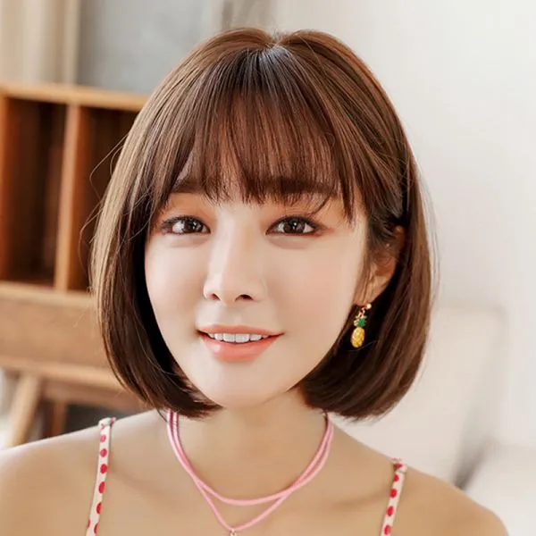 자연스러운 짧은 단발 여성가발 앞머리 스트레이트 3컬러, 단일사이즈, 블랙브라운