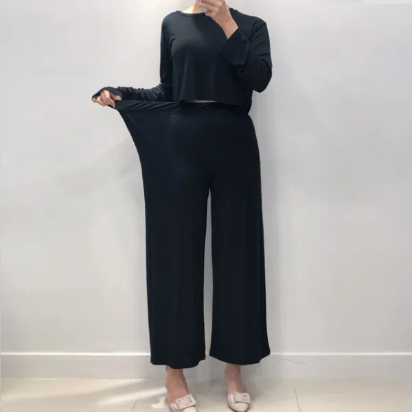 오늘도입다 찰랑찰랑 긴팔 무지 크롭 티셔츠 와이드 팬츠 트레이닝