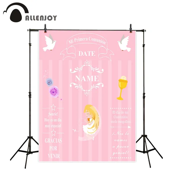 Allenjoy 거룩한 친교 소녀 벽지 하나님 축복 문구 비둘기 줄무늬 꽃 photophone 배경 그랜드 축하 용품
