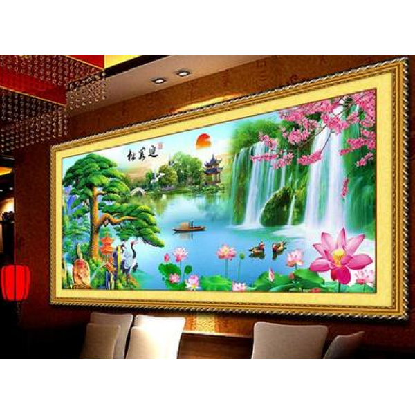 보석십자수 3d반큐빅 석화 소나무 거실 뉴타입 5d반첩 주얼리 수놓은 2미터 산수화 흐르는물 돈을벌음 켈리 풀 다이아몬드 100 × 40 전폭 페이스트
