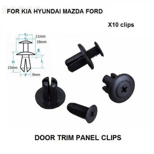 도어 용 트림 패널 클립 KIA / HARDDAI 용 / MAZDA 용 / FORD 용 x10 BLACK