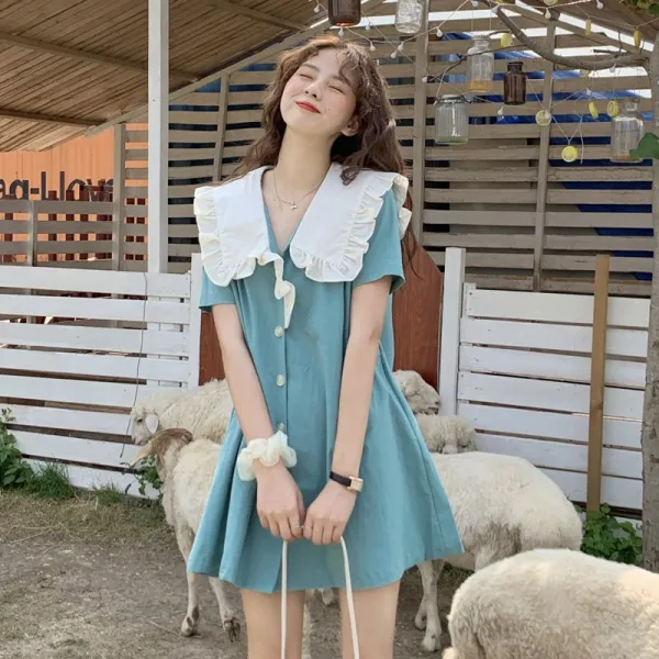 제이와이트레이더스 에이라인 원피스 도찌 프렌치시크 감각 보이핏 볼륨 스윗 여성 숲 부드러운 산들바람 작은 키 점프슈트 여름