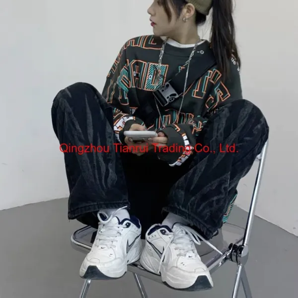 TIAN RUI2022 봄가을 신상 트렌드 전달 묶음 염색하다 낡다 헐렁하다 날씬하다 직선 청바지 여자