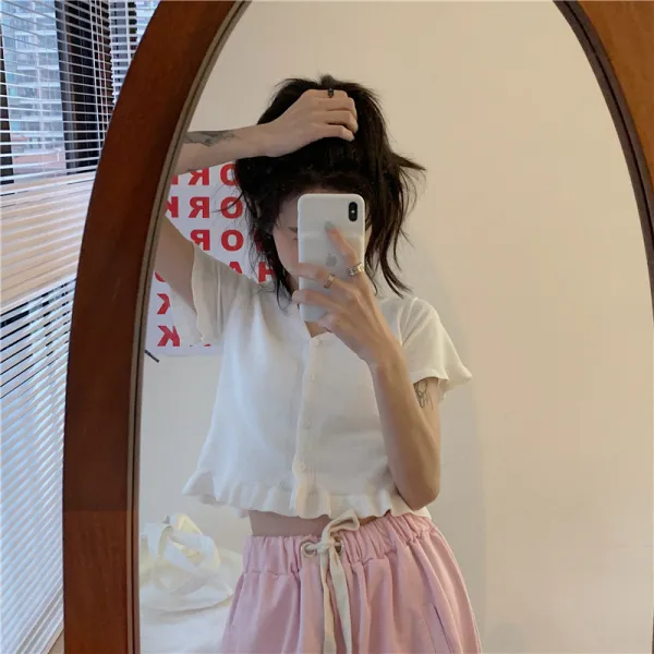 명품 이너니트티 신춘하 인스 나태풍 숏 브이넥 반팔 슬림 여