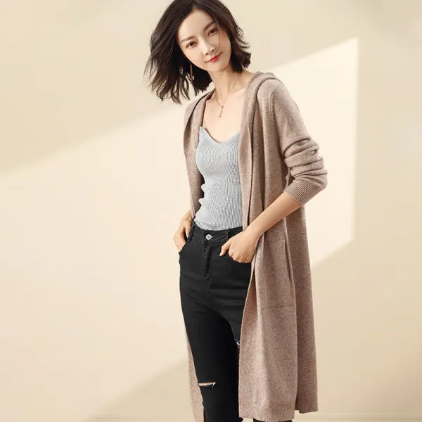 Zoneshop 여자 여성 후드 가디건 롱 니트 루즈핏 빅사이즈 의류q34