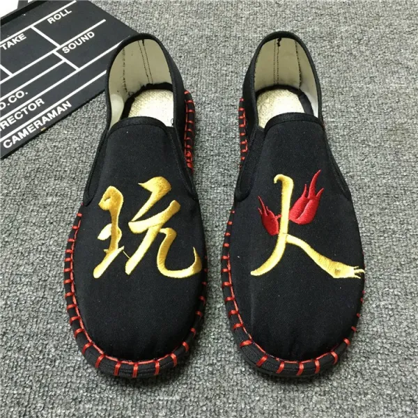 남자캔버스화 사회인 젊은이 자수 예술 헝겊신발 화이트색 운동화 통기 수공