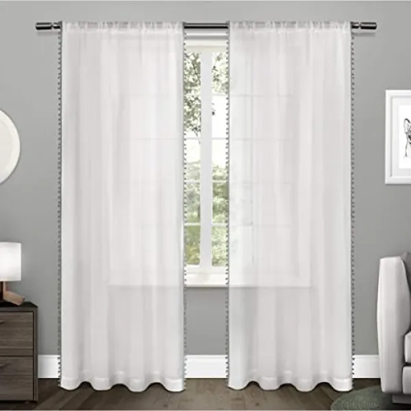 독점 홈 커튼 Pom 꾸밈음 퓨어로드 탑 윈도우 커튼 패널 페어 54x96 블랙 펄 2 개 54x96 Black Pearl 54x96 Black Pearl