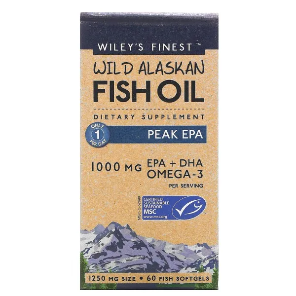윌리스파이네스트 Wiley 's Finest 야생 알래스카 어유 피크 EPA 1 000 mg 60 어류 소프트 젤, 60개, 1개