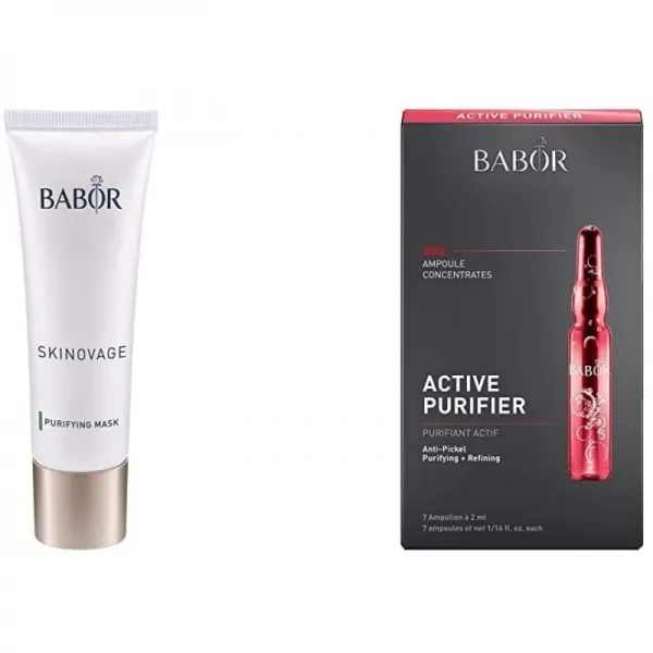 BABOR SKINOVAGE 정화 마스크 엘리지 불순한 피부를 위한 클렉팅 집약적 마스크 알루미나 50ml & AMPOULE 농축 액티브, 1