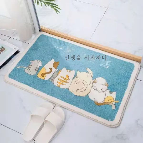 ZZJJC 캐릭터 욕실 미끄럼 방지 매트 흡수 가정용 화장실 매트 화장실 현관 화장실 발판 출입문 매트, 함께 생활하다., 세로100*가로120cm(두툼 캐시미어)