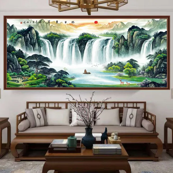 거실벽화 국화 산수화 밝은 해가 동쪽에서 떠오르다 풍수에좋은그림 사무실 서화 식당 마네키 뮤럴 3D 입체 스티커, AB 타입 :밝은 해가 동쪽에서 떠오 콤비네이션 타입