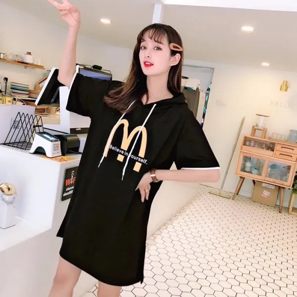 블랙바바 여성 루즈핏 후드 미니 원피스a19052844