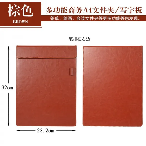 구천 년 다목 적 가죽 문서 끼 워 넣 기 패드 싸 인 판 맞 춤 A4 호텔 회의 글 쓰기 판 넬 끼 워 넣 기 판 넬 스케치 판 클립 맞 춤 형 로고 A4 브라운 펜 단추 오른쪽 