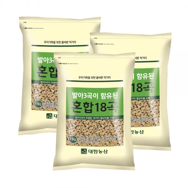 대한농산 발아3곡이 함유된 혼합 18곡 3kg (1kg x 3봉), 1세트