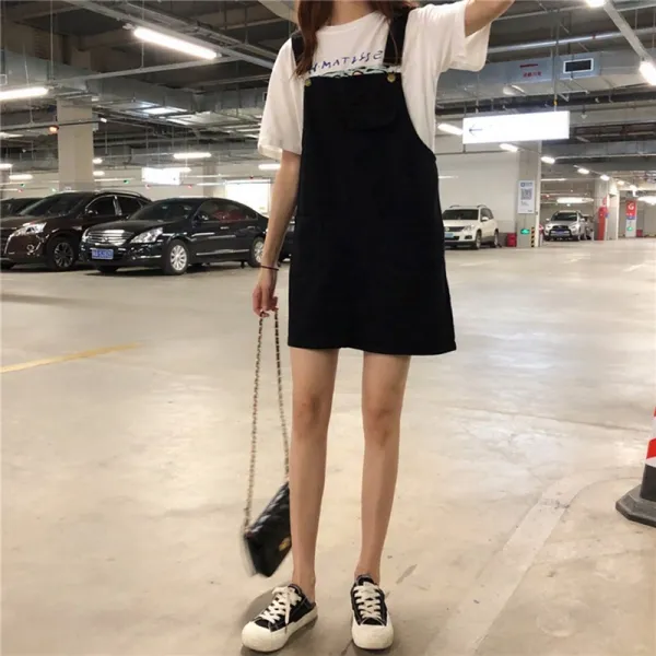 옐라샵 데님 뷔스티에 멜빵 원피스aji004