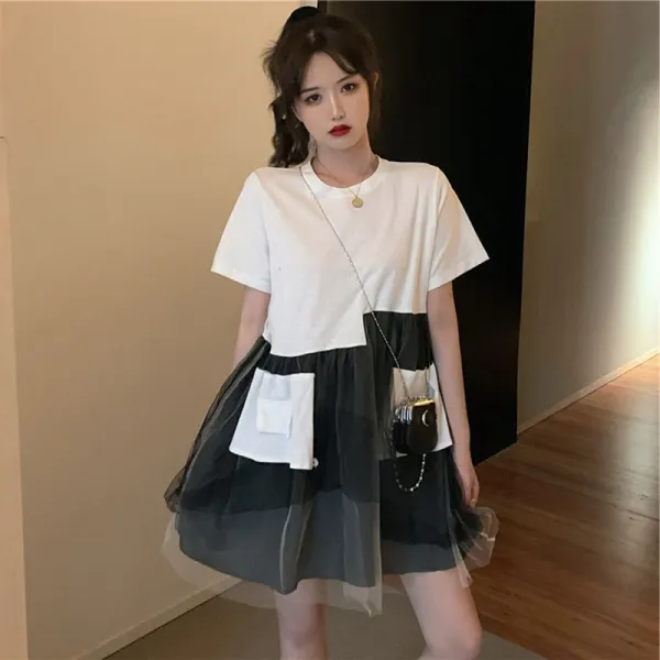 데이트 스커트 패션 헵번 바람 미니 블랙스커트 경쾌 여장 소중 디자인 감동 말 원피스 자하