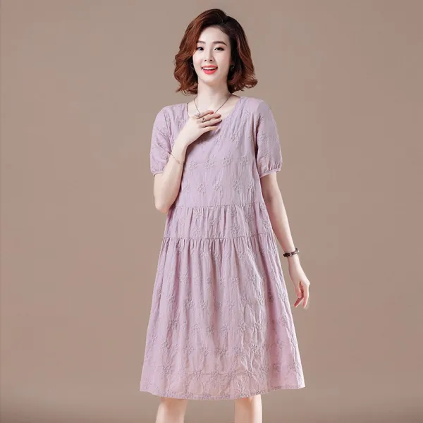 구월맥묵 순면원피스 여성 여름 와이드 루즈핏 뱃살가리기 슬림핏 엄마 반팔 루즈핏원피스