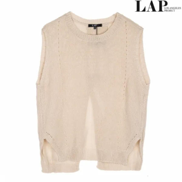 LAP 랩(LAP) 심플 U넥 절개니트 베스트 AH2KV481_LB_H2X4