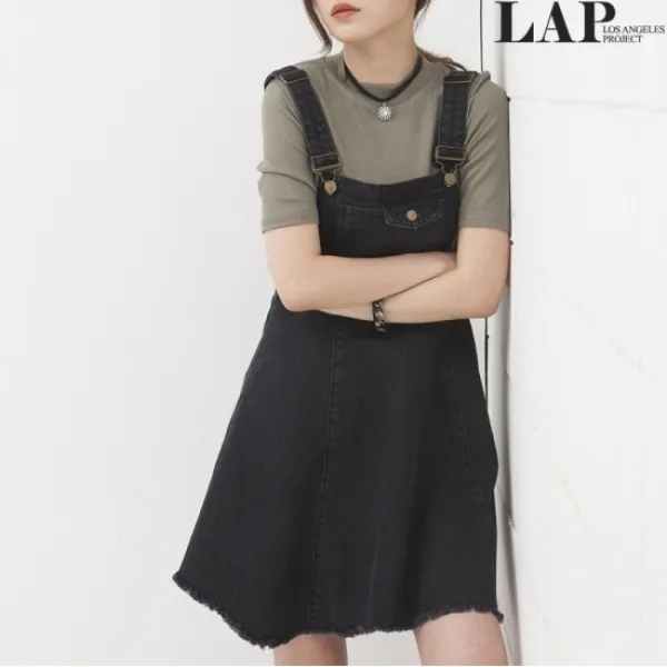 LAP 랩(LAP) 데님 언발 컷팅 오버롤 AF4DO863