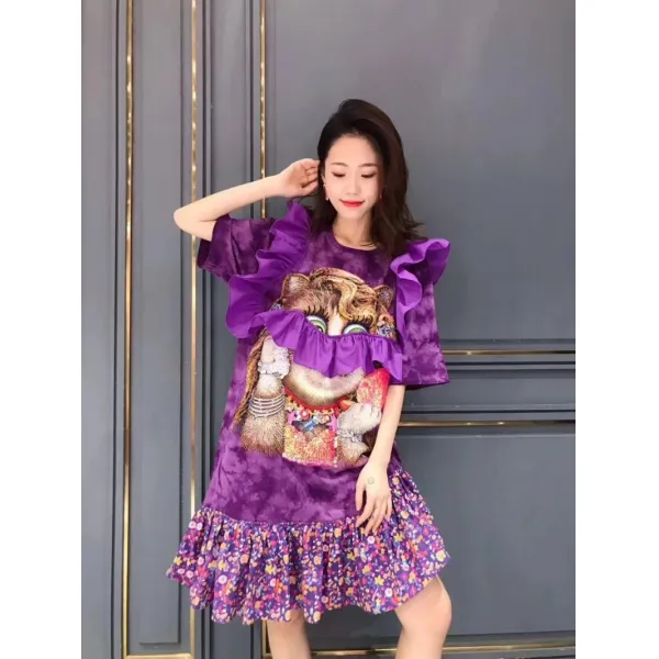 BEAR 패치워크 원피스 짜집기 의상 여자 누더기 패션 Gc-000080601