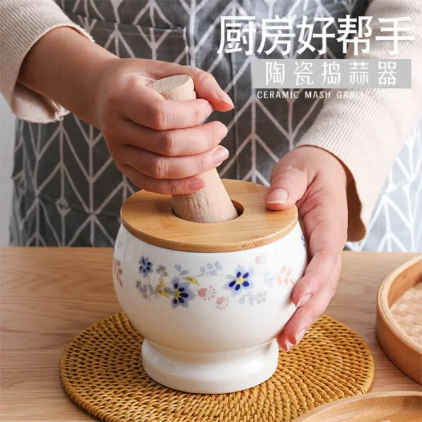마늘 찧 기 마늘 절구 질 마늘 찧 기 항아리 부엌 에 다 진 마늘 깨 신 구 가정용 도자기 절구 마늘 연마 다 진 마늘 독 봄볕 만정 (큰 + 뚜껑 + 막대기)