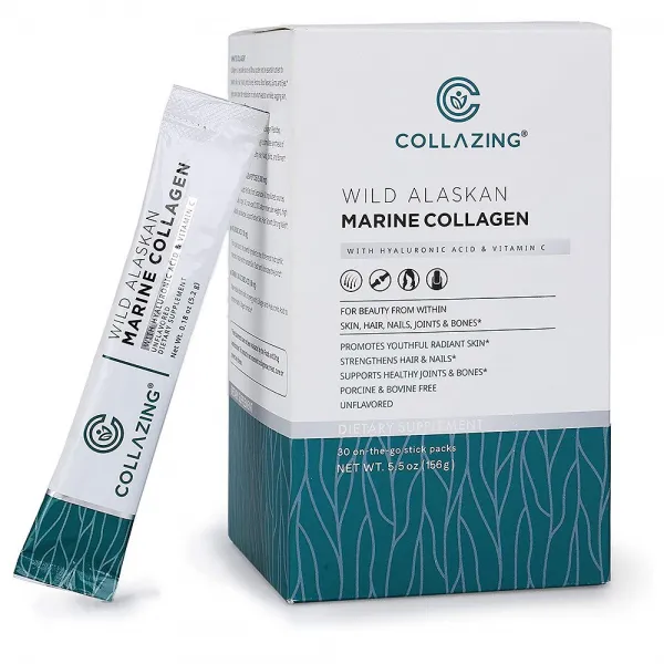 C Collazing 알라스카 야생 어획 피쉬 콜라겐 팹타이트 (단백질 타입 1&3) + 히알루론산 -스틱당 5.2g 30개 30일 공급, 1개, 156g
