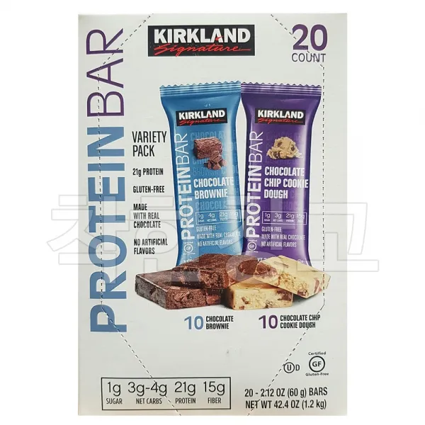 커클랜드시그니춰 프로틴 바 60g 초콜릿 브라우니 + 칩 쿠키 도우 프로틴바, 20개입