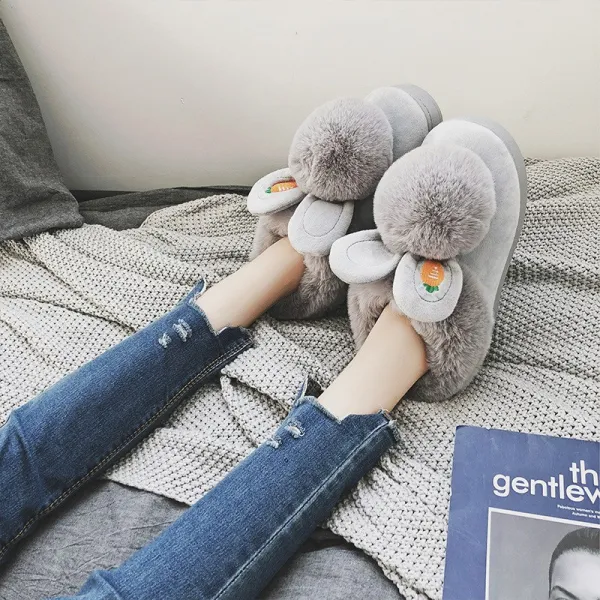 와이오 에이전시 웨지힐블랙 INS 토끼귀 송이 면 슬리퍼 뒷감당 따르다 여성 통굽 겨울 두터운 융털 실내 슈즈 보온성이