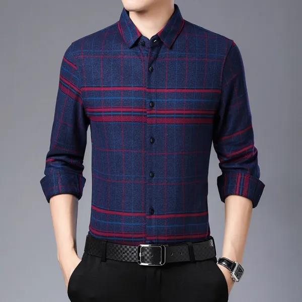 벨라루티 배색 체크 모직 셔츠 심플 데일리 베이직