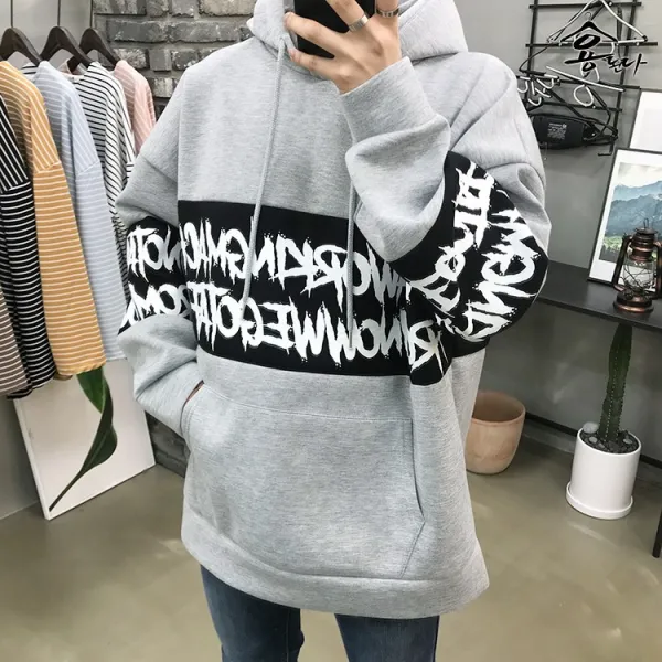 용된다 네오프렌 레터링 스트릿 오버핏 후드티